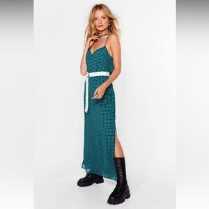 Nasty Gal Green Check Cross Back Cowl Maxi Midi Slip Dress Size 8